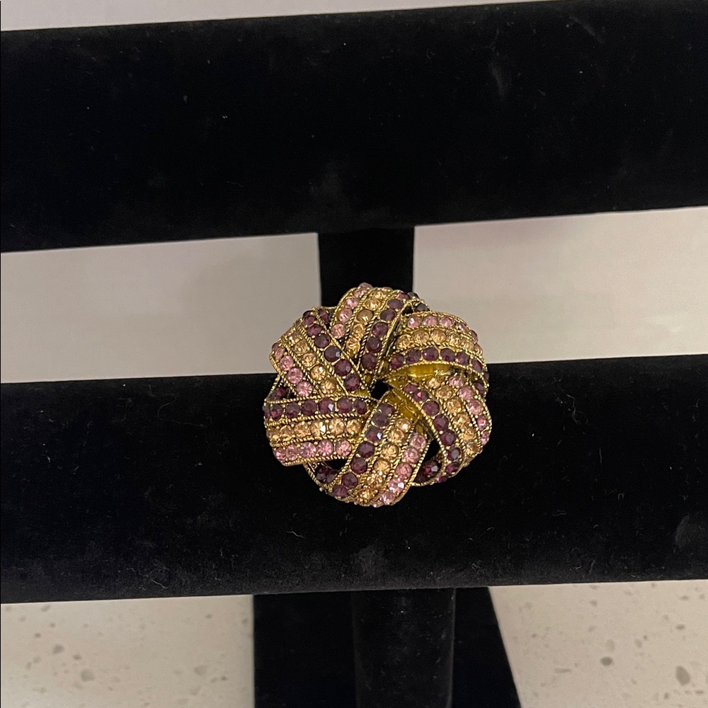 Beautiful Vintage Gold, Cranberry and Pink Knot Brooch. Monet